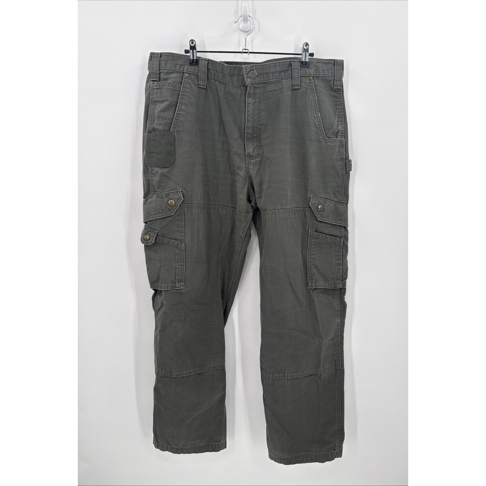 Carhartt Mens Gray Cargo Cotton Rip Stop Pants Size 38x32 B342-MOS Workwear